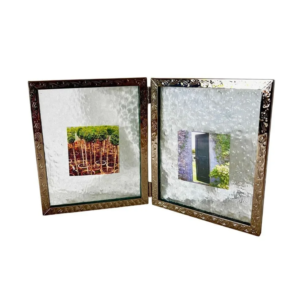Ornate Art Deco Hinged Picture Frame With Textured Glass Background.